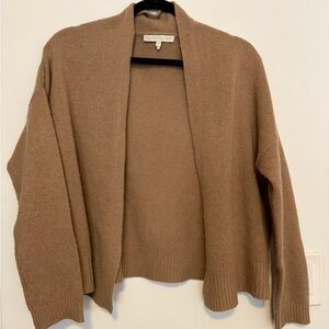 Cashmere Tan Cardigan Sweater with Relaxed Fit and Open Front